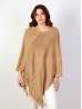 Solid Subtle Panels Poncho W/ Fringe